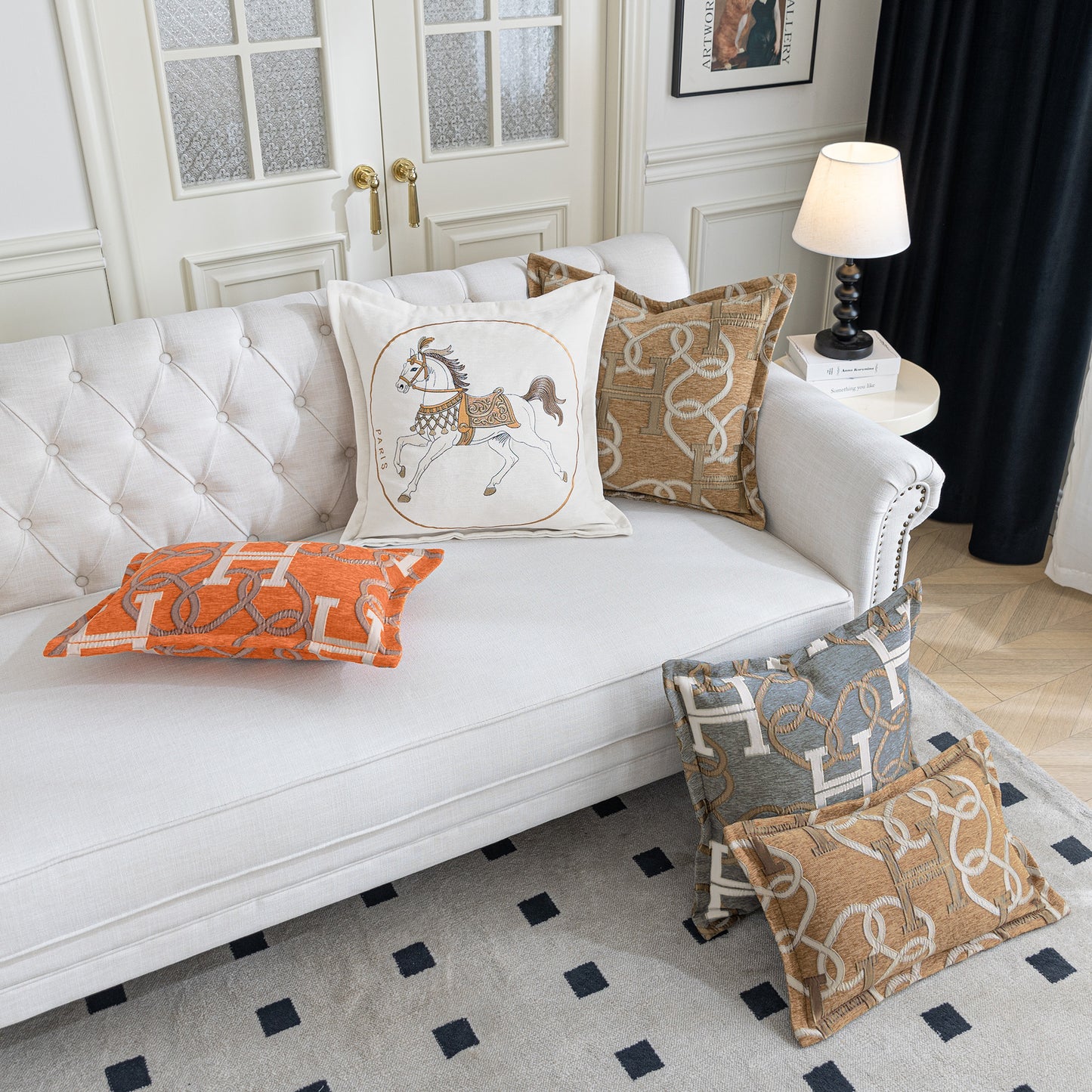 1-Piece Letter H & Chain 20"x20" Pillow Covers Light Brown