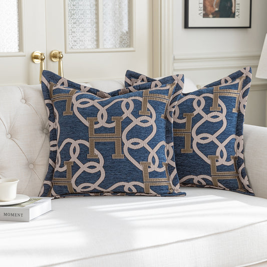 1-Piece Letter H & Chain 20"x20" Pillow Covers Blue