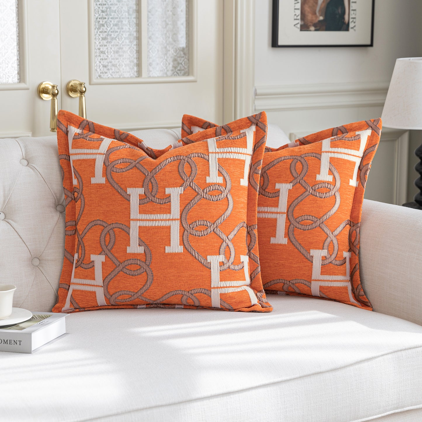 1-Piece Letter H & Chain 20"x20" Pillow Covers Orange