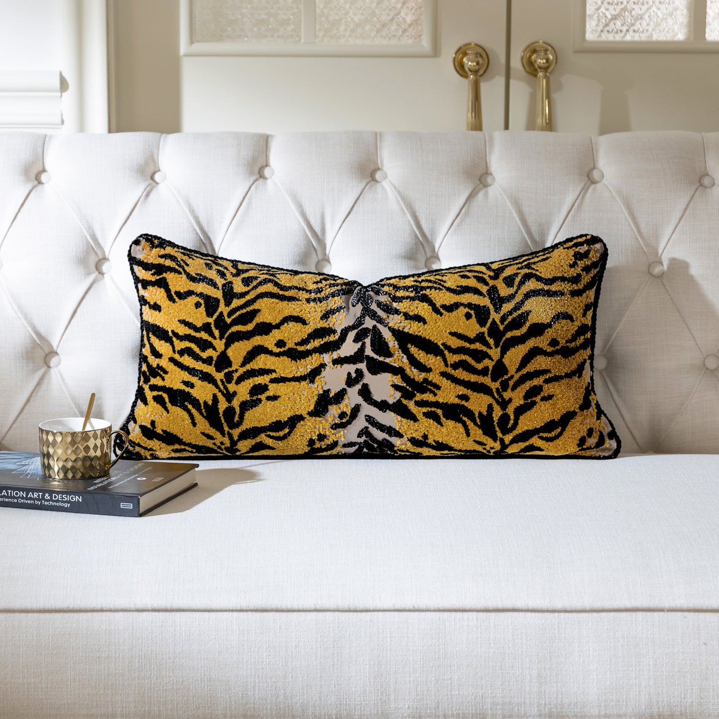 1-Piece  Tiger Print Cut-Pile 13"x26" Lumbar Pillow Cover