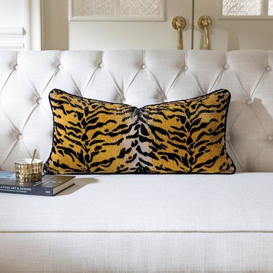 1-Piece  Tiger Print Cut-Pile 13"x26" Lumbar Pillow Cover