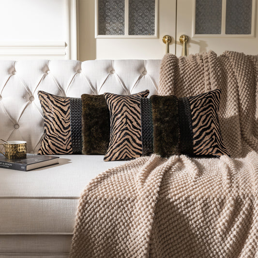 Zebra Print  13"x20" Patchwork Lumbar Pillow Cover