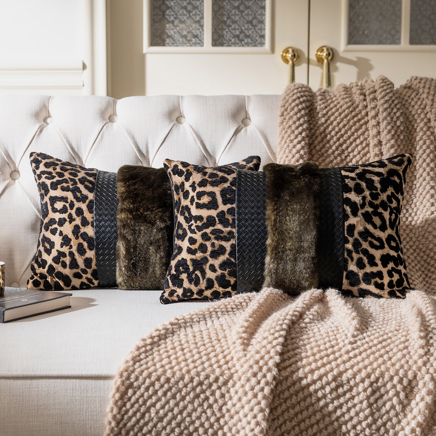 Leopard Print  13"x20" Patchwork Lumbar Pillow Cover