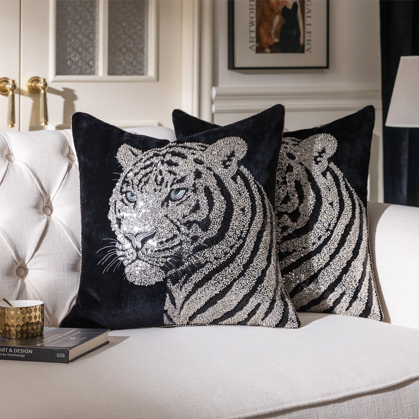 1-Piece Luxury Tiger Embroidered 20" Pillow Cover