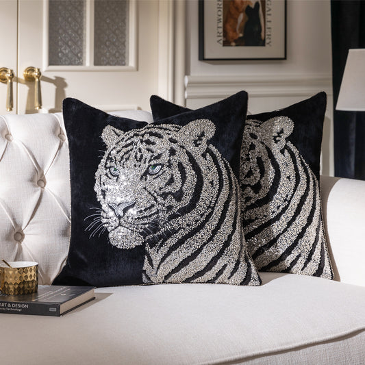 1-Piece Luxury Tiger Embroidered 20" Pillow Cover