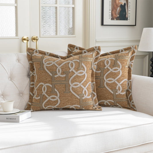 1-Piece Letter H & Chain 20"x20" Pillow Covers Light Brown