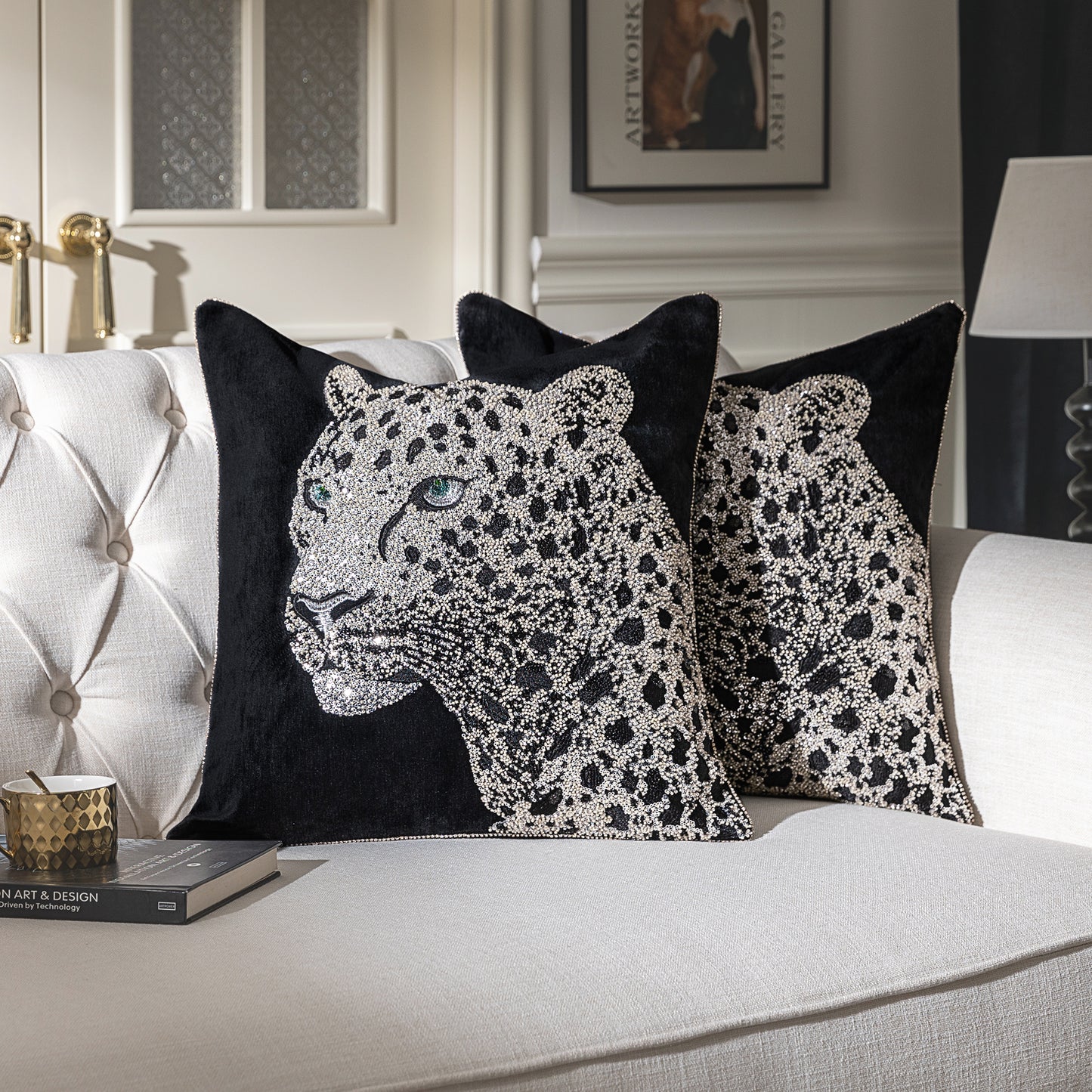 1-Piece Luxury Leopard Embroidered 20" Pillow Cover