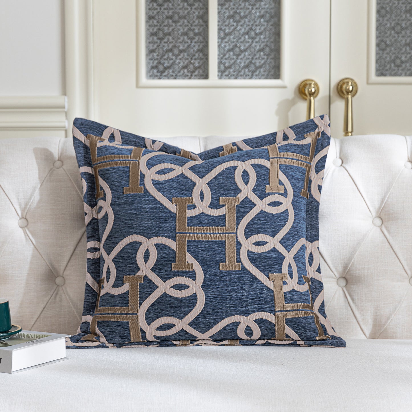 1-Piece Letter H & Chain 20"x20" Pillow Covers Blue