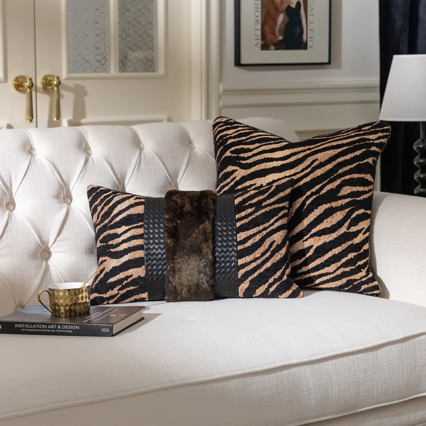 Tiger Print  13"x20" Patchwork Lumbar Pillow Cover
