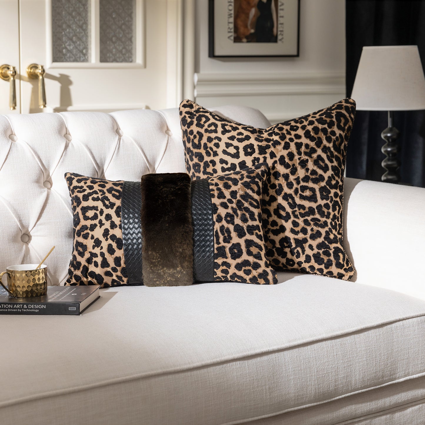 Leopard Print  13"x20" Patchwork Lumbar Pillow Cover
