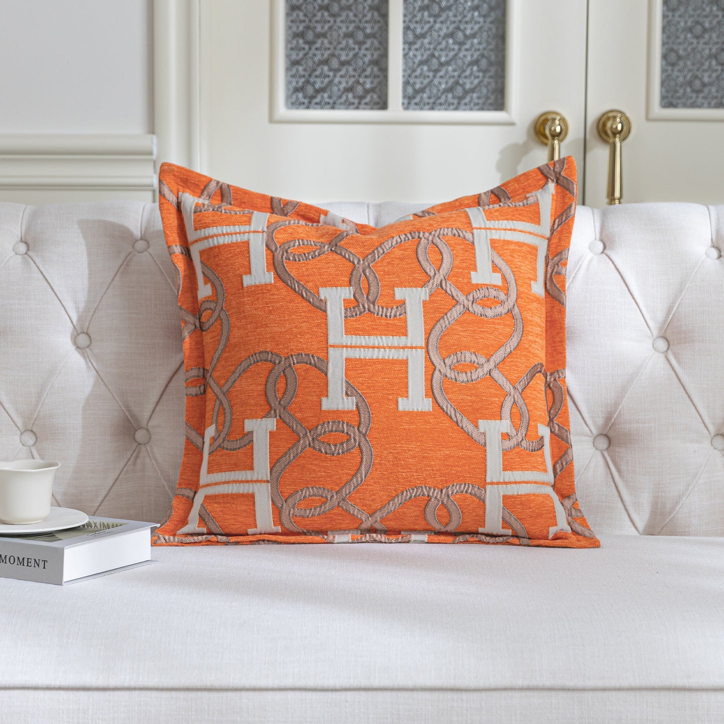1-Piece Letter H & Chain 20"x20" Pillow Covers Orange