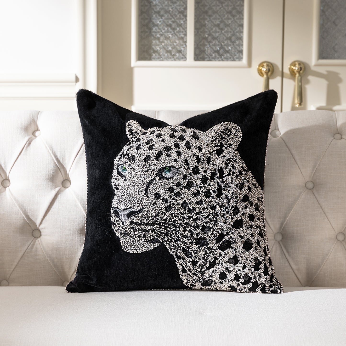 1-Piece Luxury Leopard Embroidered 20" Pillow Cover