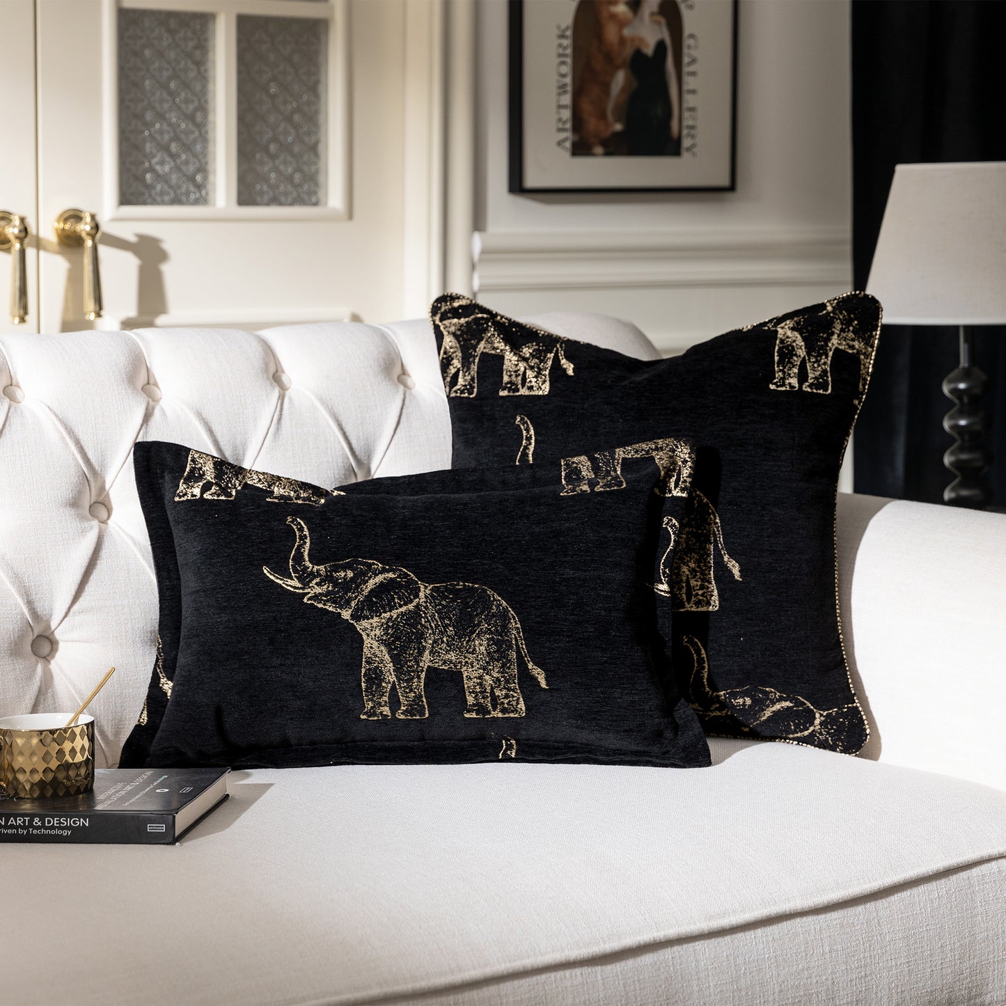 1-Piece Vintage Elephant 13"x20" Lumbar Pillow Cover