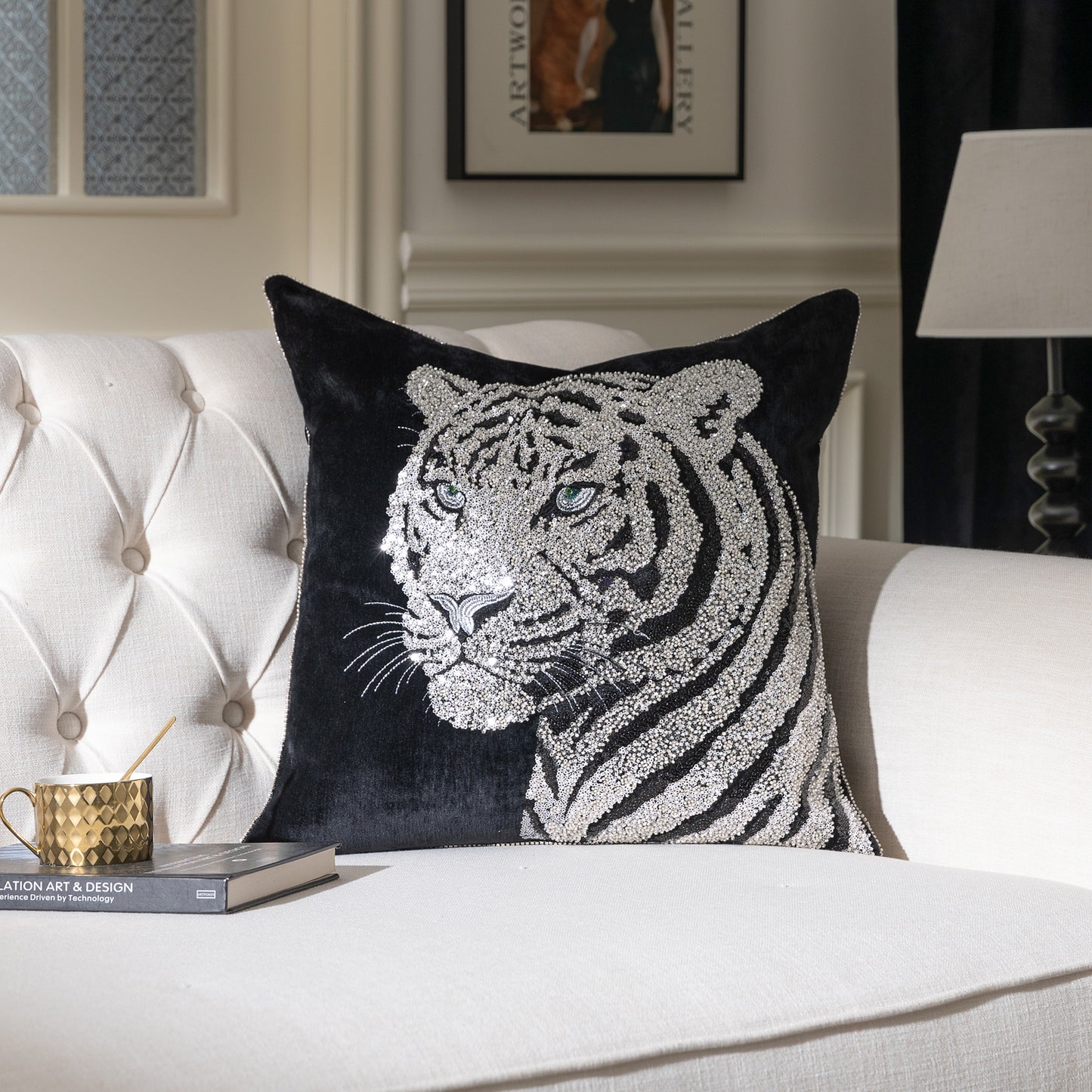 1-Piece Luxury Tiger Embroidered 20" Pillow Cover