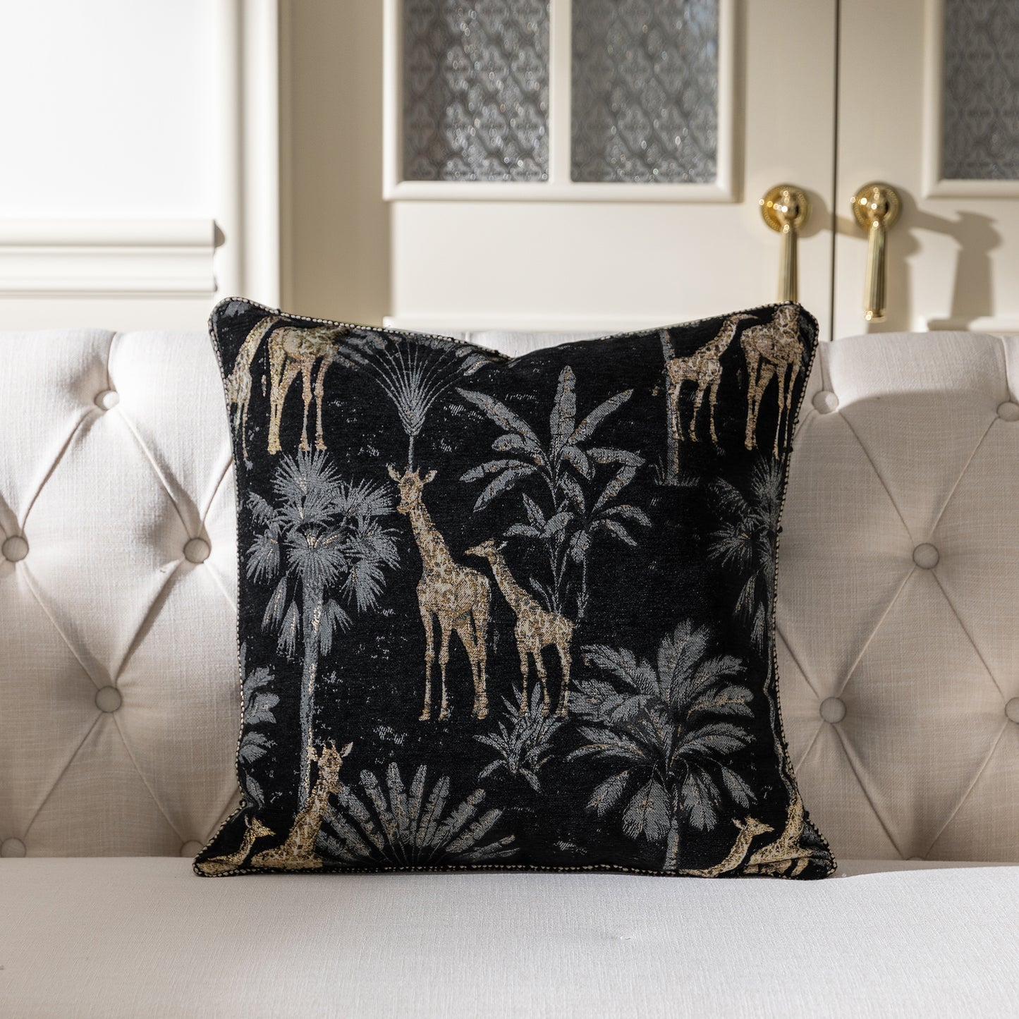 Vintage Giraffe Palm Tree 20" Square Jacquard Pillow Cover 1-Piece