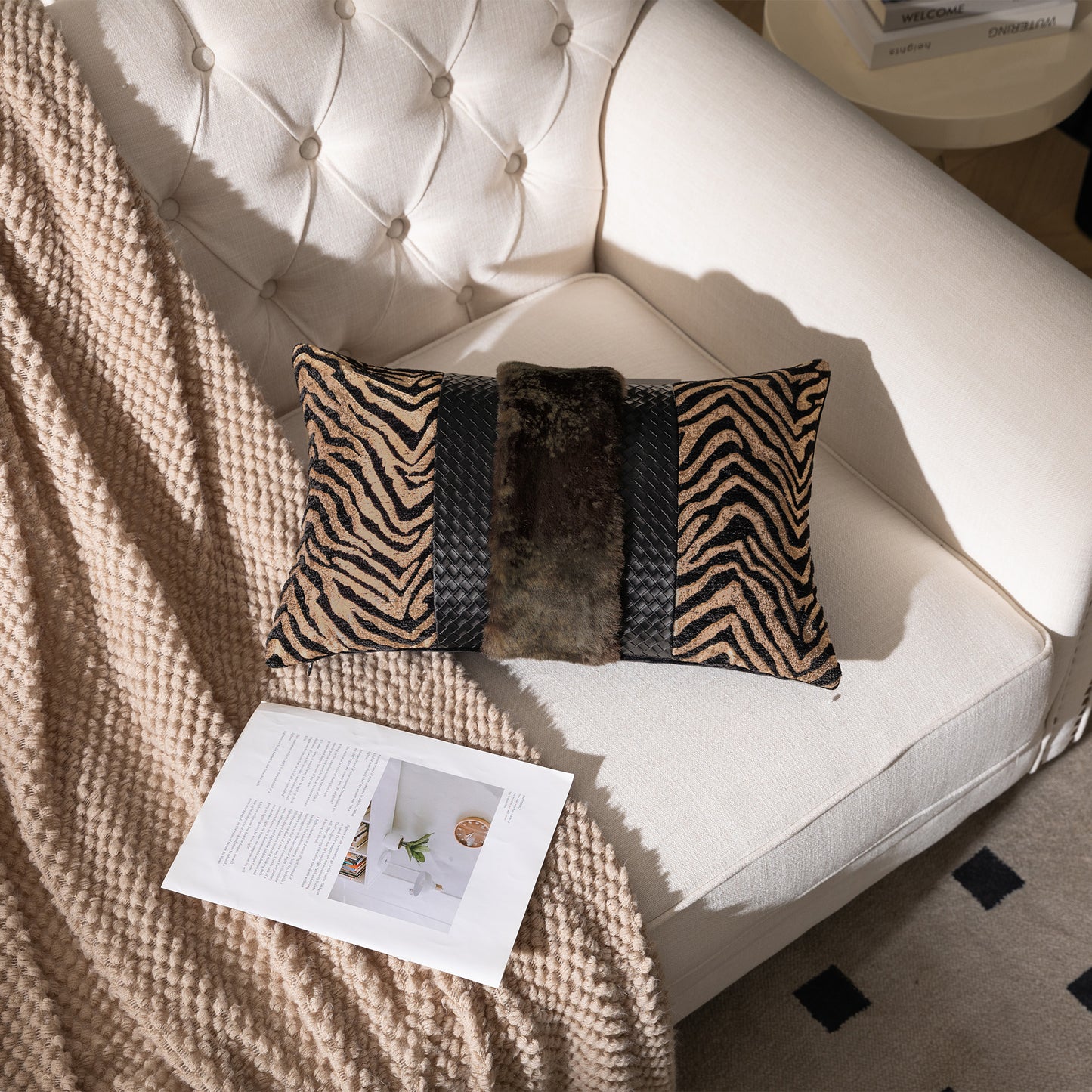 Zebra Print  13"x20" Patchwork Lumbar Pillow Cover