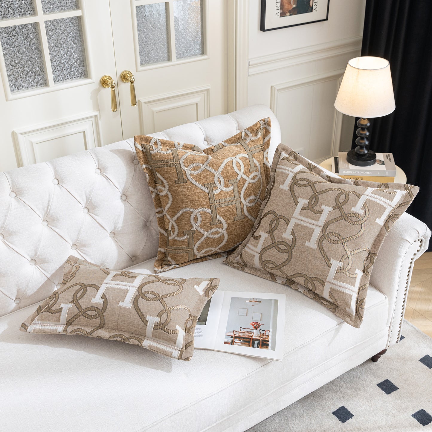 1-Piece Letter H & Chain 20"x20" Pillow Covers Light Brown