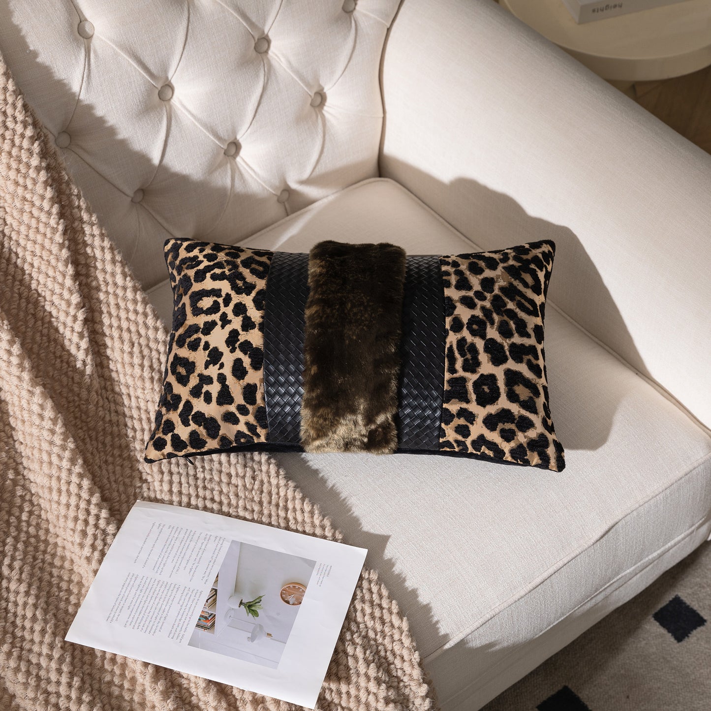 Leopard Print  13"x20" Patchwork Lumbar Pillow Cover