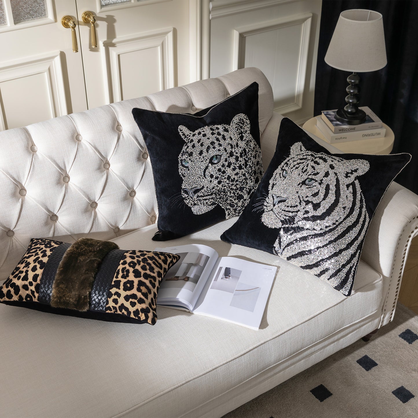 1-Piece Luxury Leopard Embroidered 20" Pillow Cover