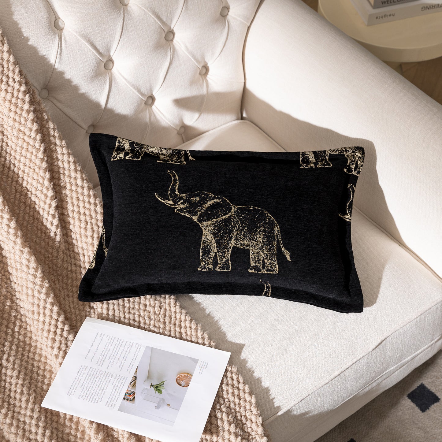 1-Piece Vintage Elephant 13"x20" Lumbar Pillow Cover