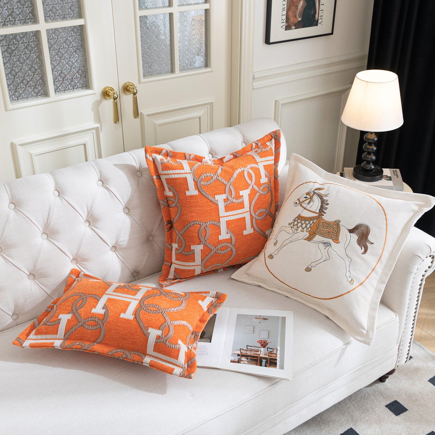 1-Piece Letter H & Chain 20"x20" Pillow Covers Orange