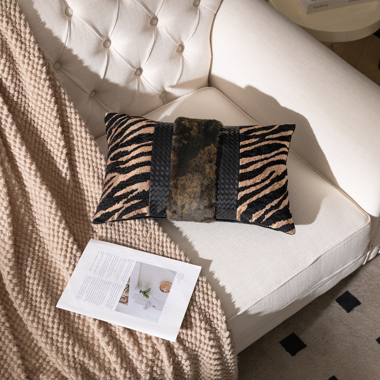 Tiger Print  13"x20" Patchwork Lumbar Pillow Cover