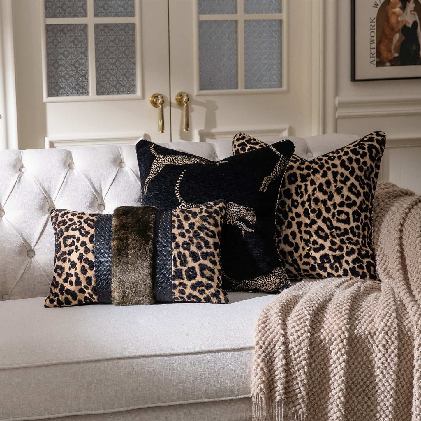 Leopard Print  13"x20" Patchwork Lumbar Pillow Cover