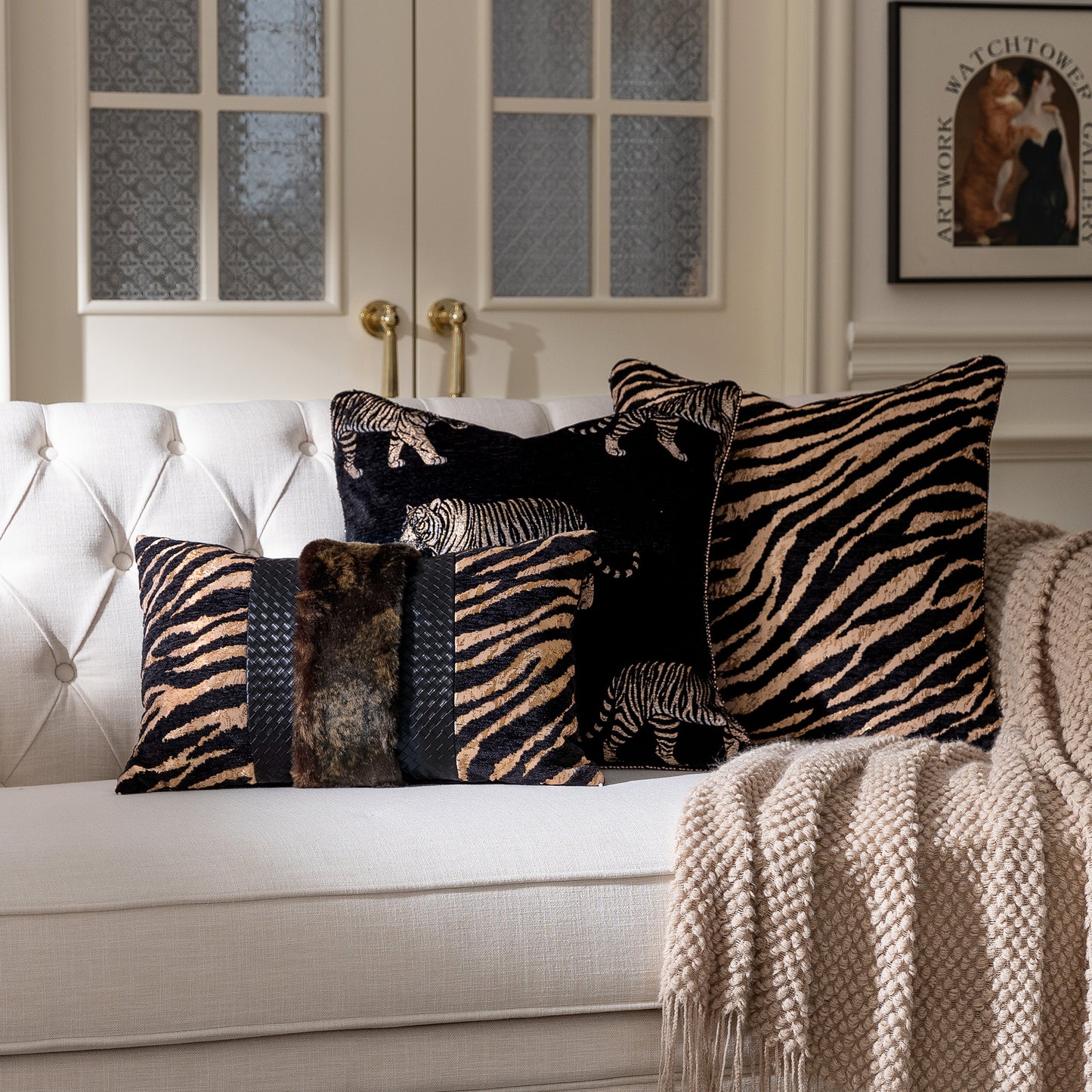 Tiger Print  13"x20" Patchwork Lumbar Pillow Cover
