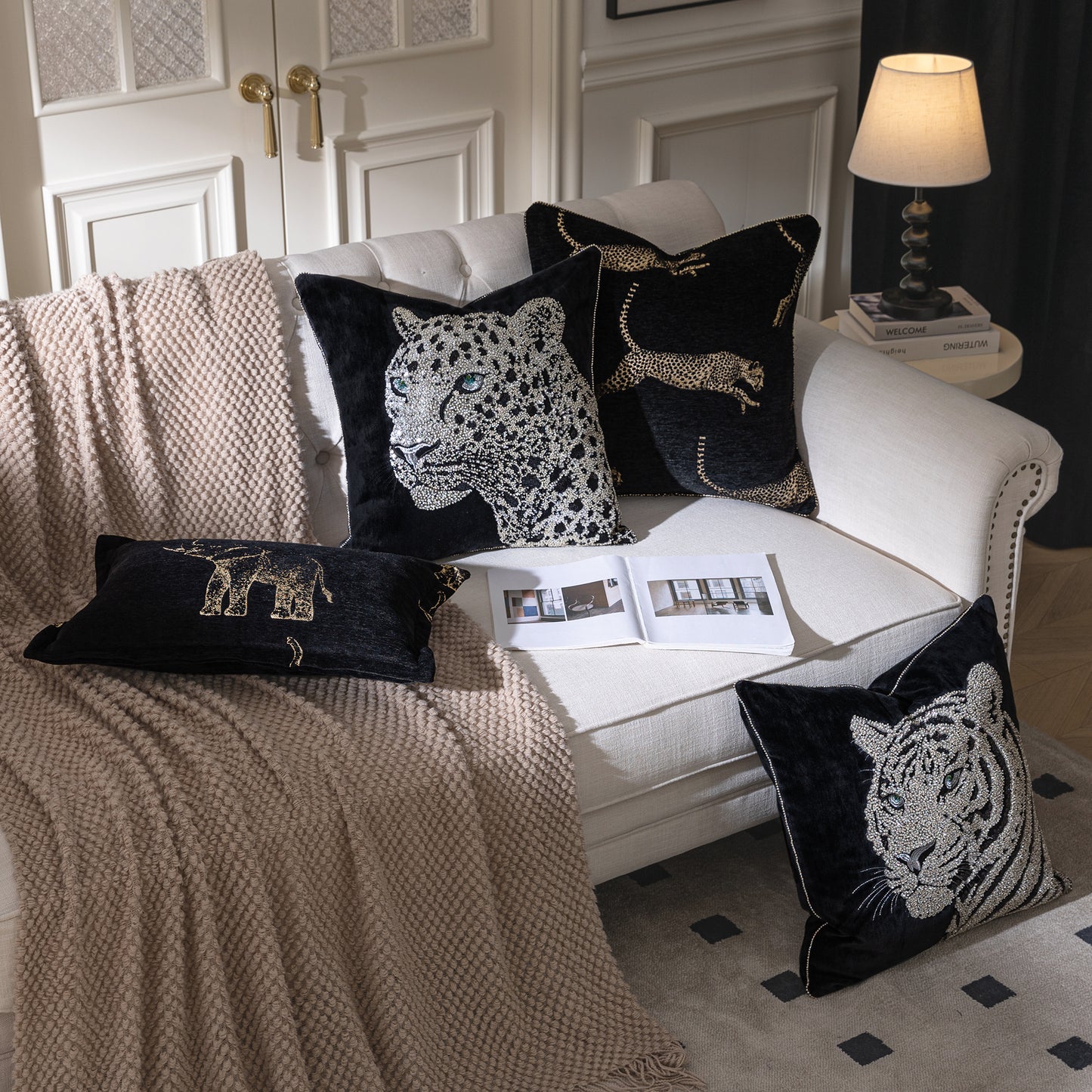 1-Piece Luxury Leopard Embroidered 20" Pillow Cover