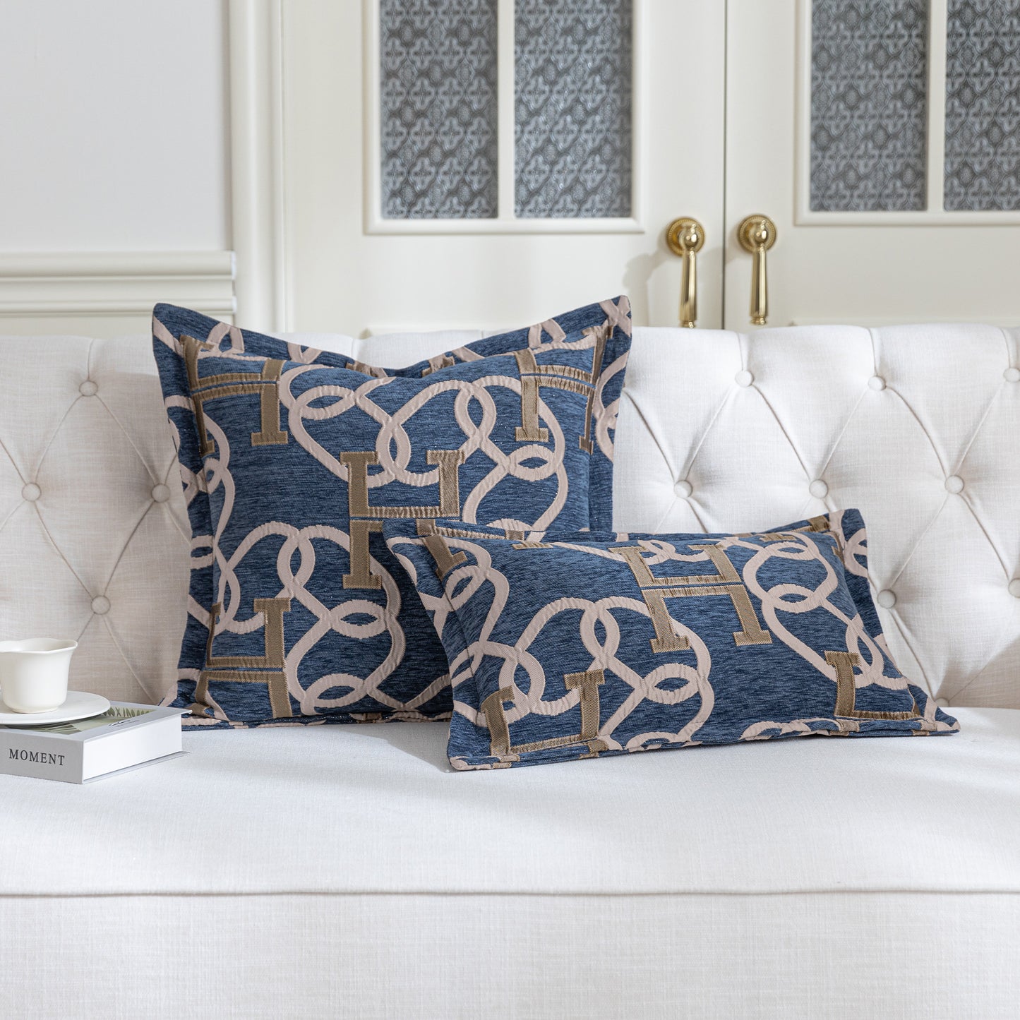 1-Piece Letter H & Chain 20"x20" Pillow Covers Blue