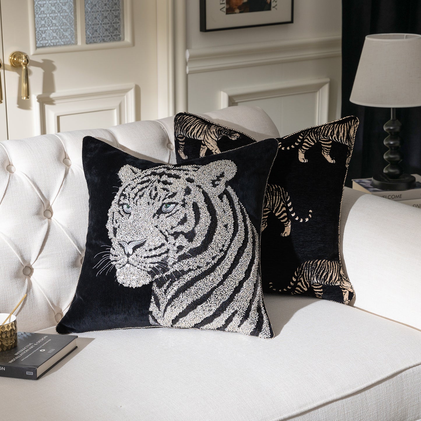 1-Piece Luxury Tiger Embroidered 20" Pillow Cover