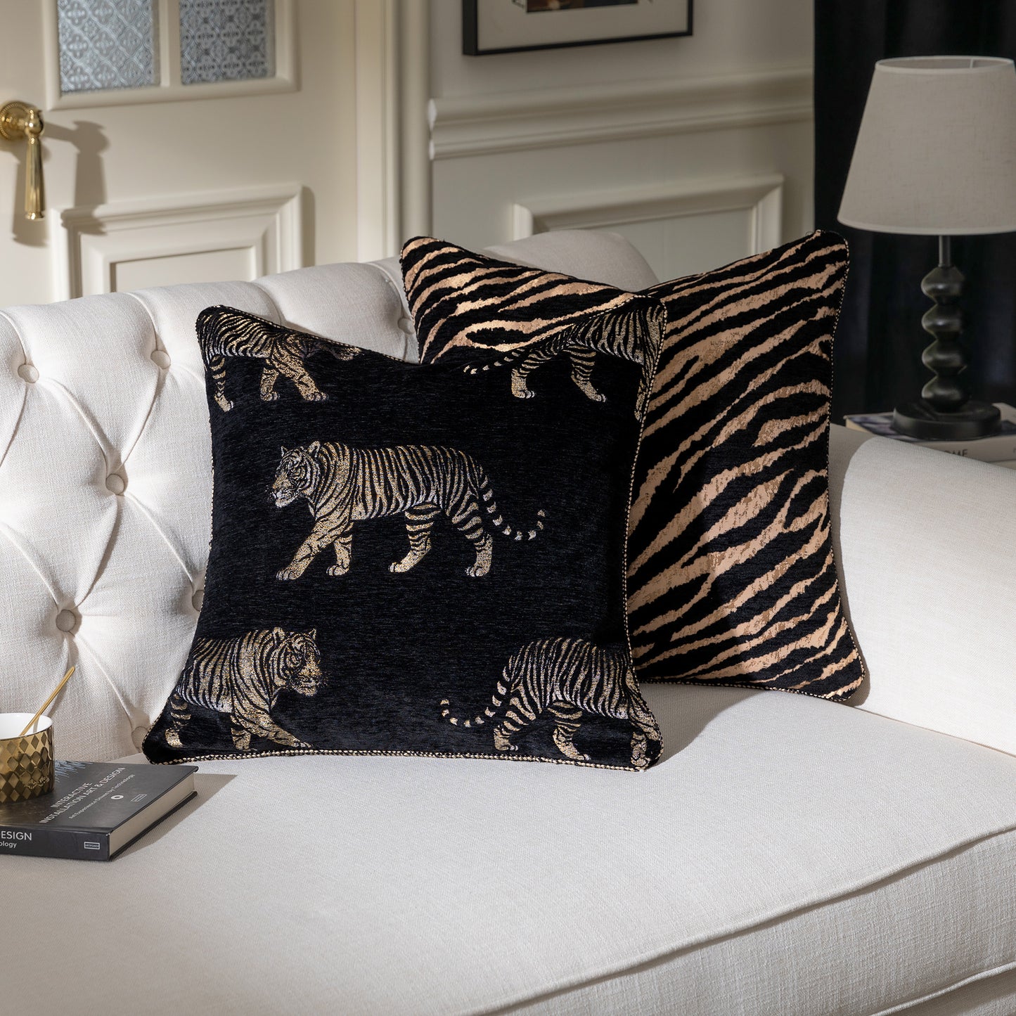 Vintage Tiger 20" Square Jacquard Pillow Cover 1-Piece