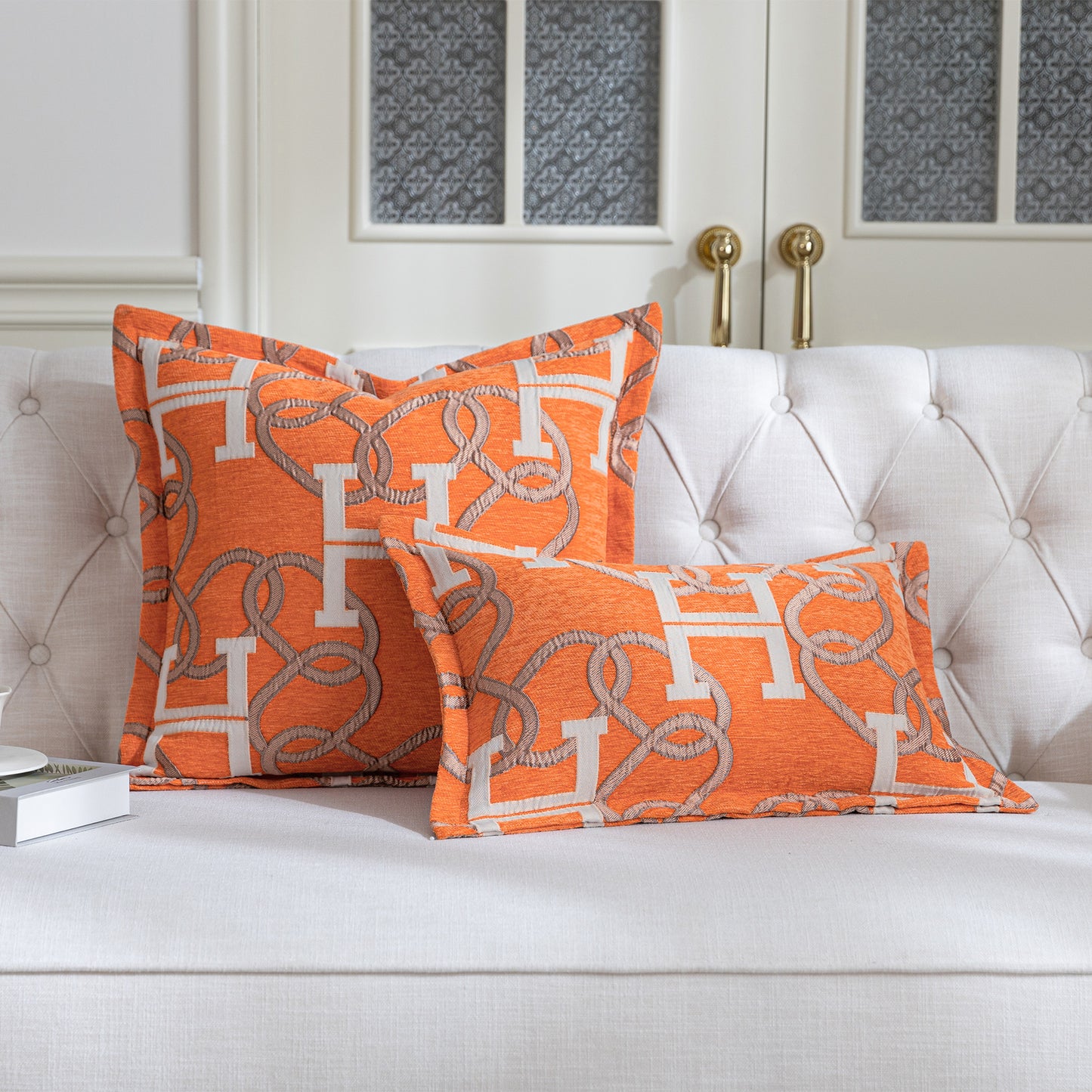 1-Piece Letter H & Chain 20"x20" Pillow Covers Orange