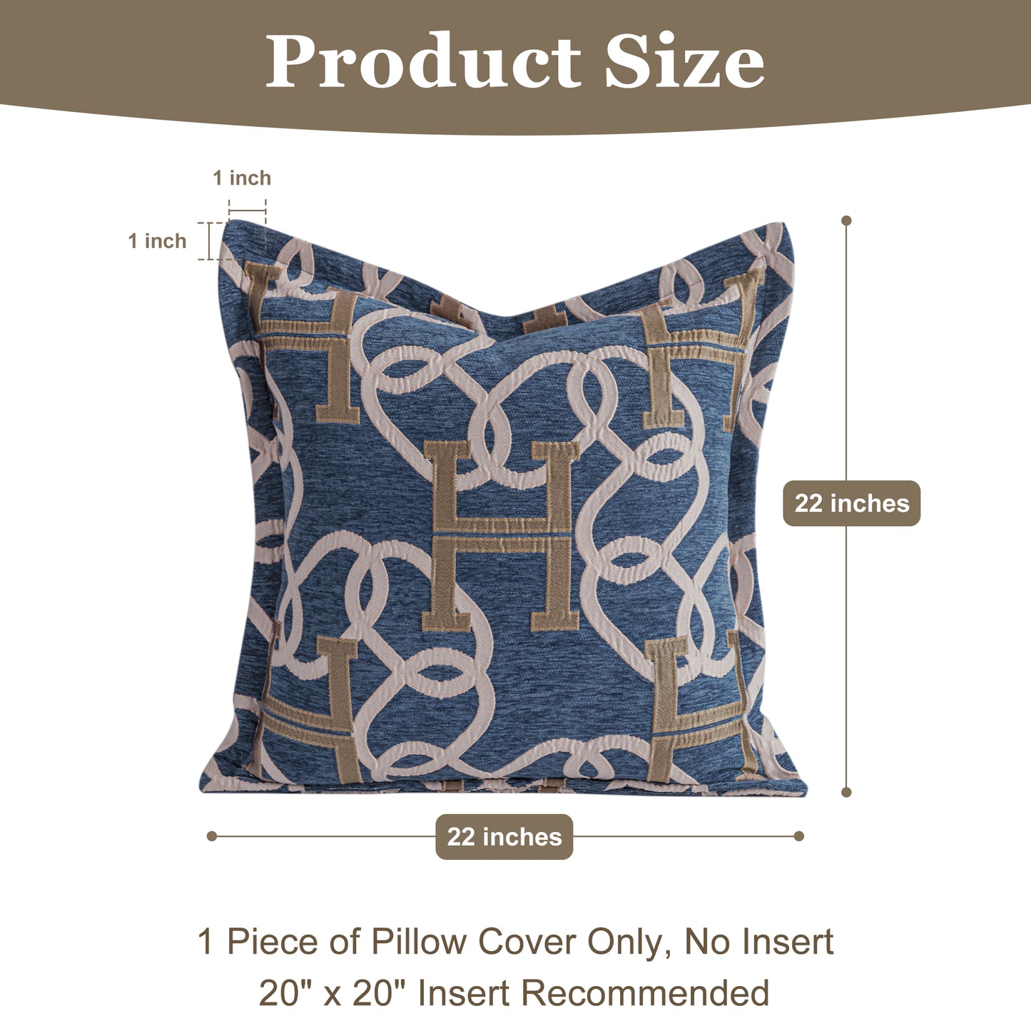 1-Piece Letter H & Chain 20"x20" Pillow Covers Blue