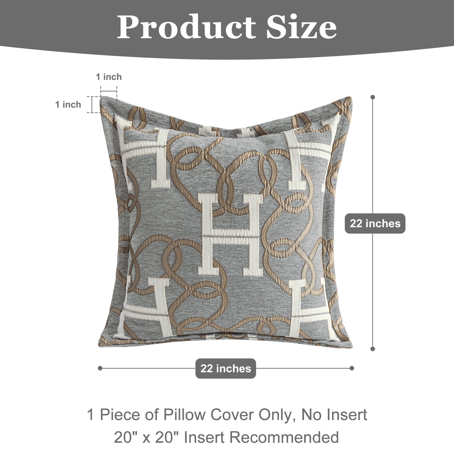 1-Piece Letter H & Chain 20"x20" Pillow Covers Gray