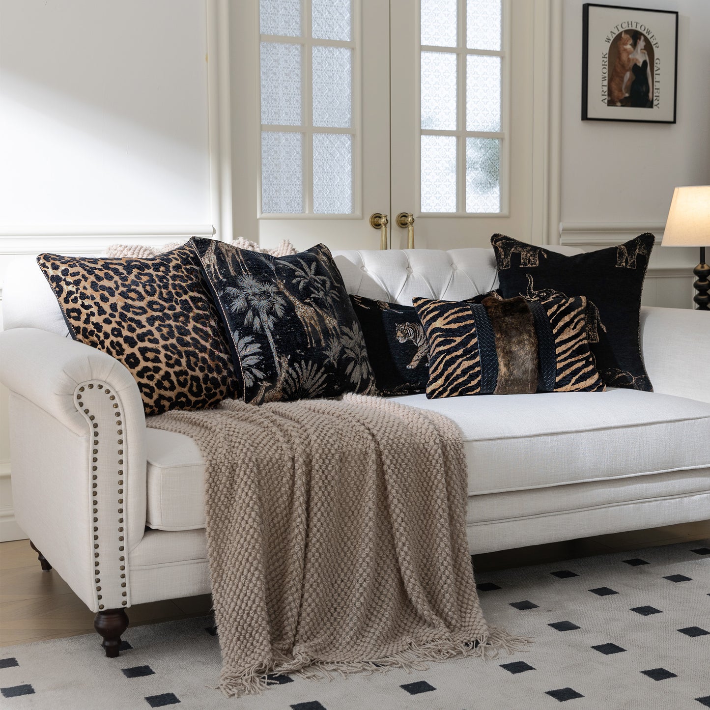 Tiger Print  13"x20" Patchwork Lumbar Pillow Cover