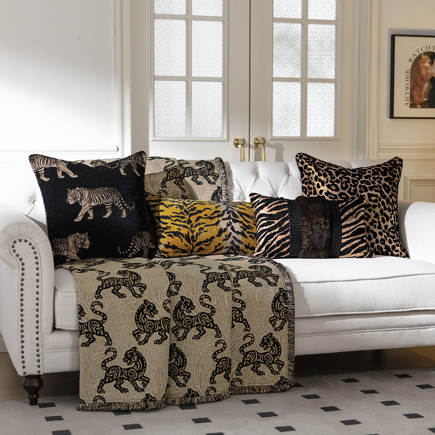 1-Piece  Tiger Print Cut-Pile 13"x26" Lumbar Pillow Cover