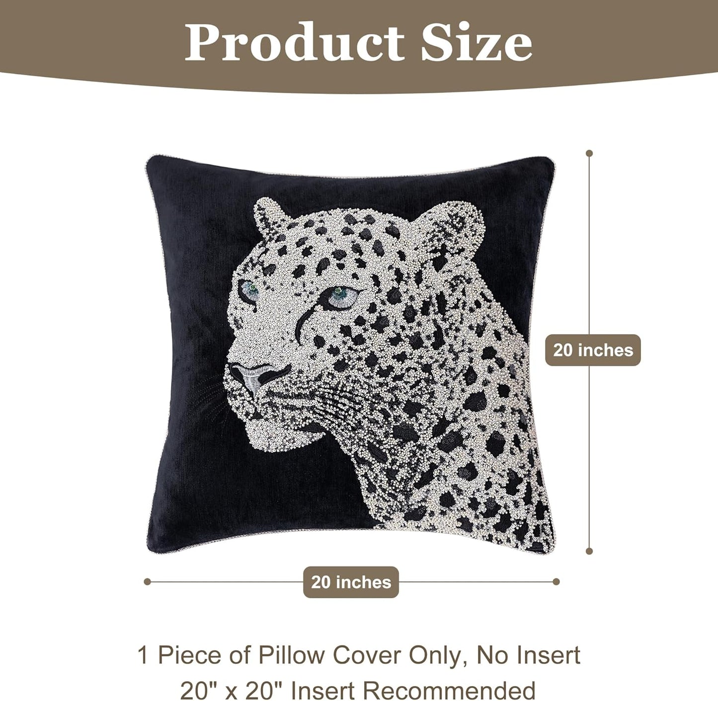 1-Piece Luxury Leopard Embroidered 20" Pillow Cover