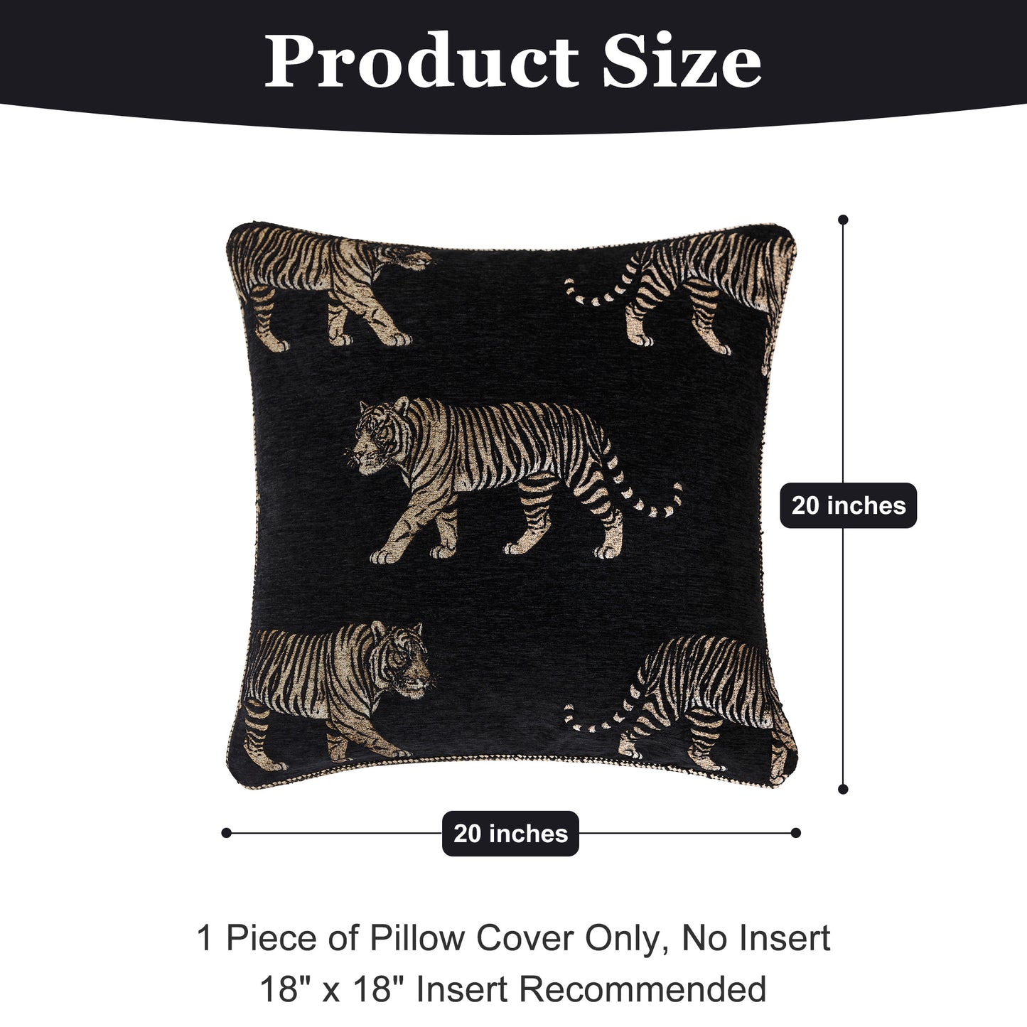 Vintage Tiger 20" Square Jacquard Pillow Cover 1-Piece