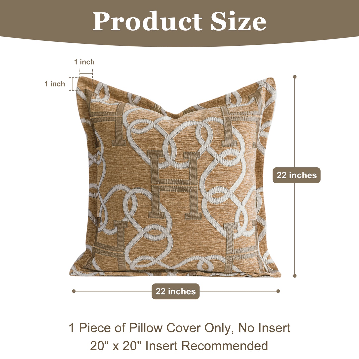 1-Piece Letter H & Chain 20"x20" Pillow Covers Light Brown