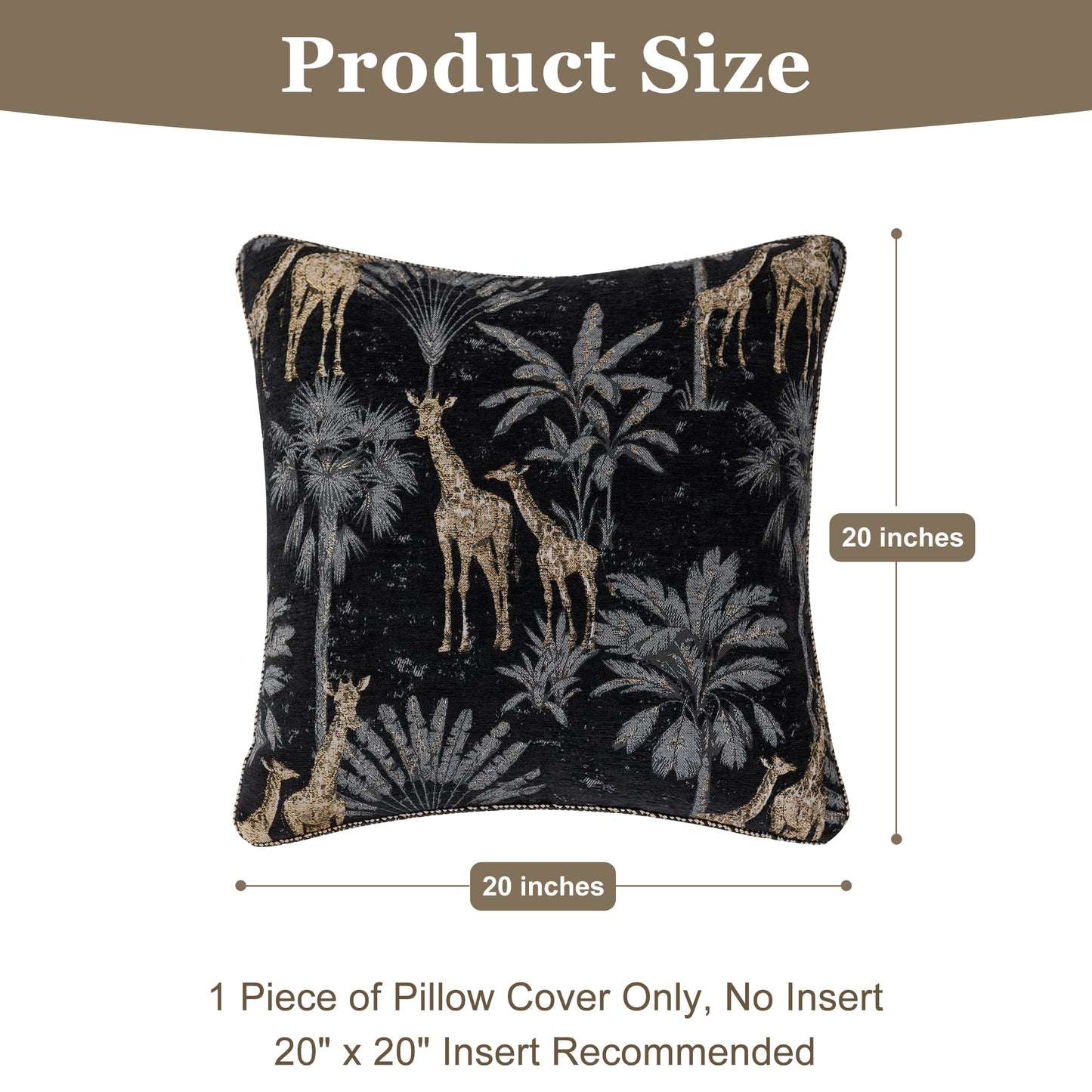 Vintage Giraffe Palm Tree 20" Square Jacquard Pillow Cover 1-Piece