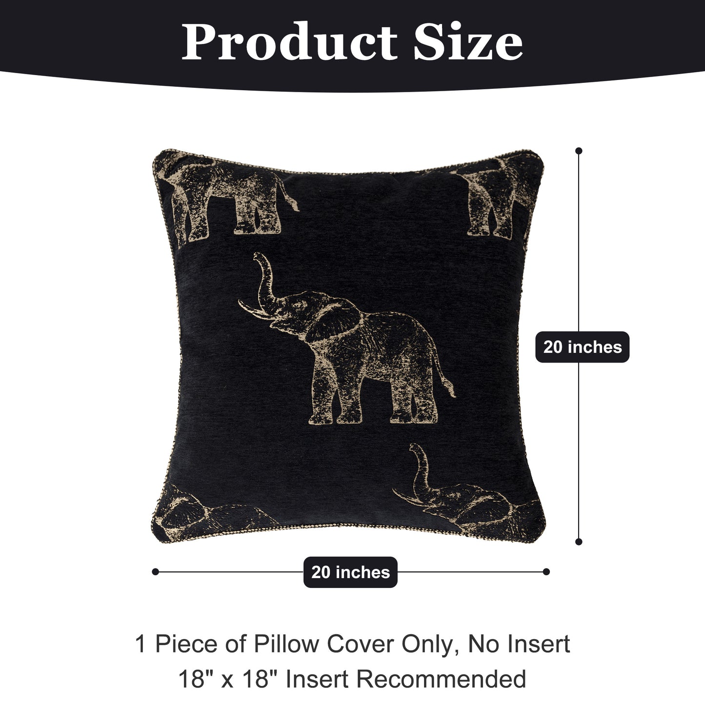 Vintage Elephant 20" Square Jacquard Pillow Cover 1-Piece