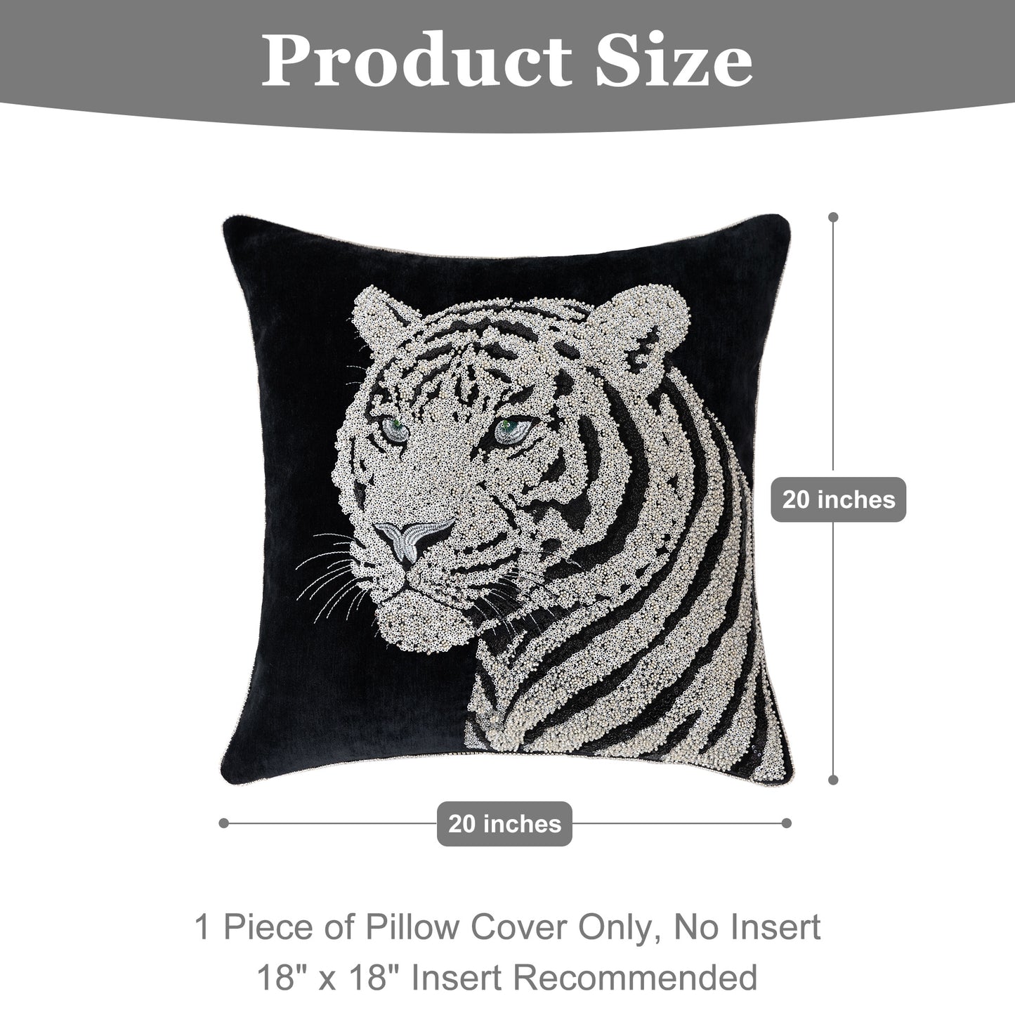 1-Piece Luxury Tiger Embroidered 20" Pillow Cover