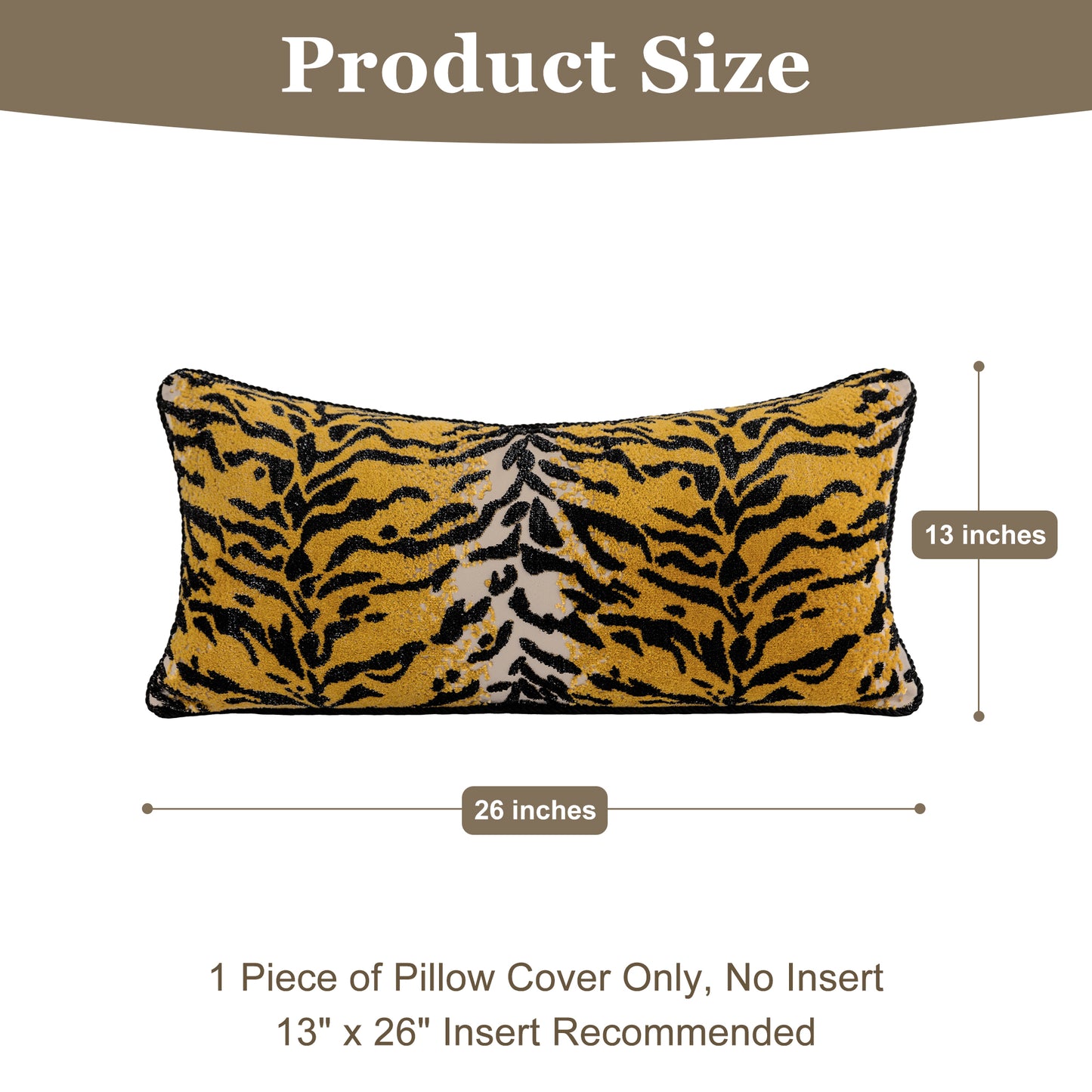 1-Piece  Tiger Print Cut-Pile 13"x26" Lumbar Pillow Cover