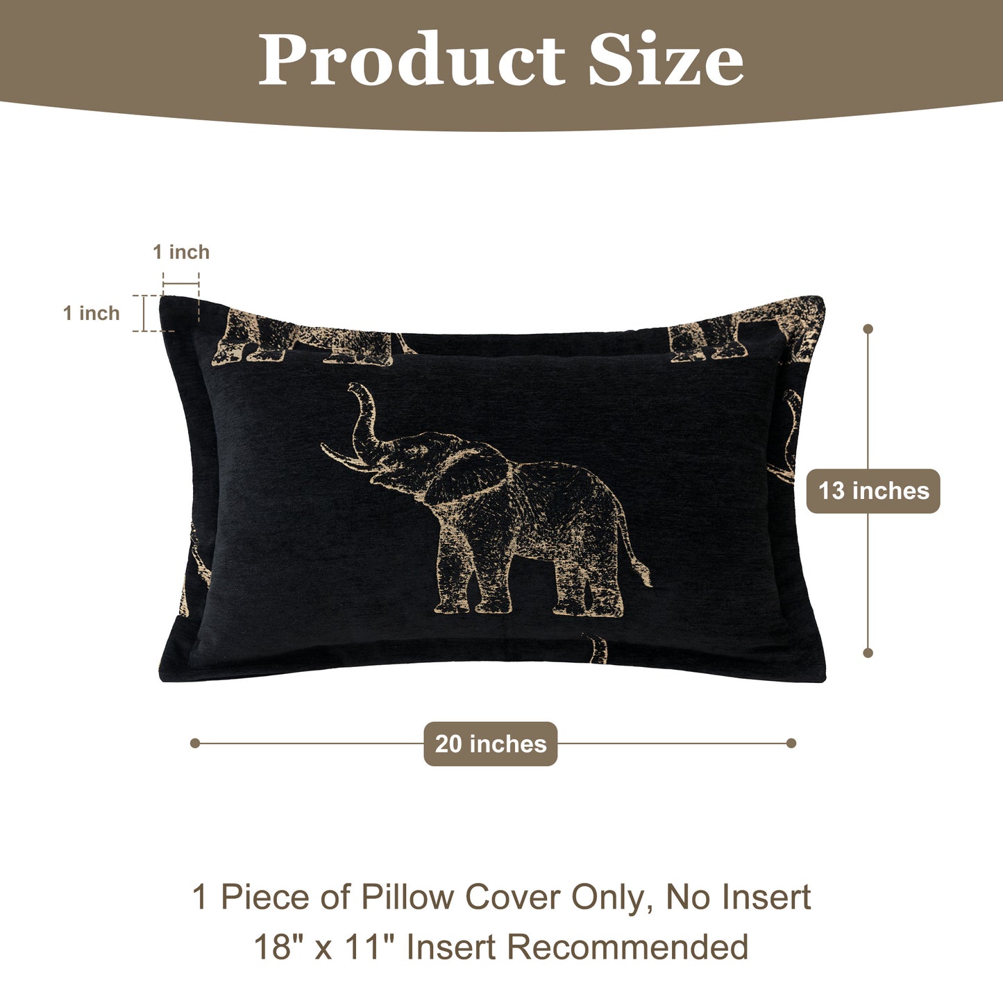 1-Piece Vintage Elephant 13"x20" Lumbar Pillow Cover