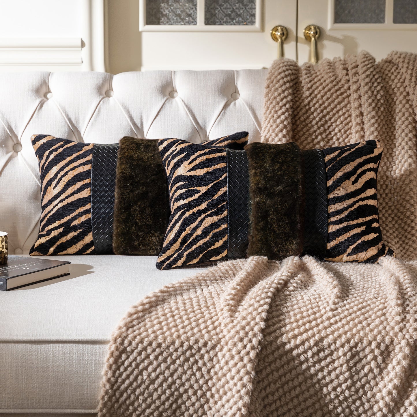 Tiger Print  13"x20" Patchwork Lumbar Pillow Cover