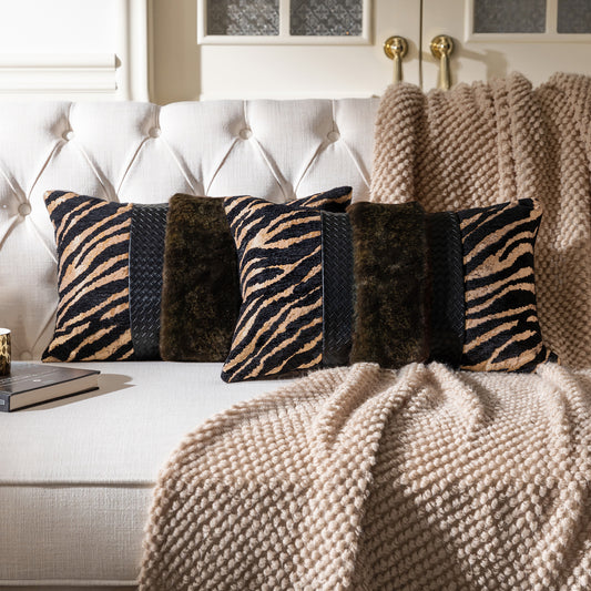 Tiger Print  13"x20" Patchwork Lumbar Pillow Cover